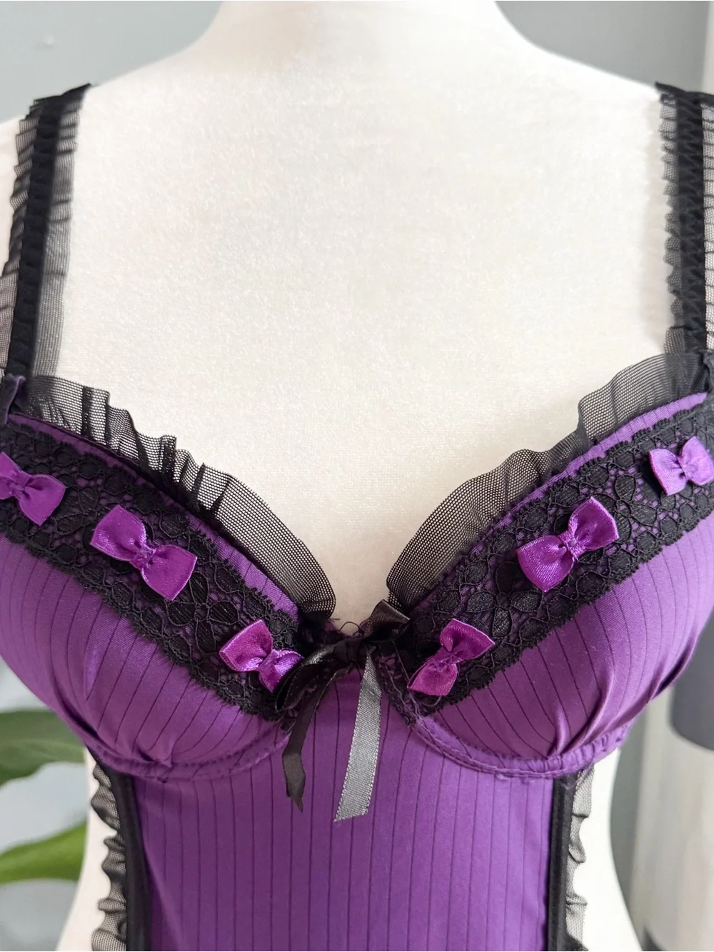 Native Intimates Purple & Black Lingerie Chemise Babydoll 34B Y2K